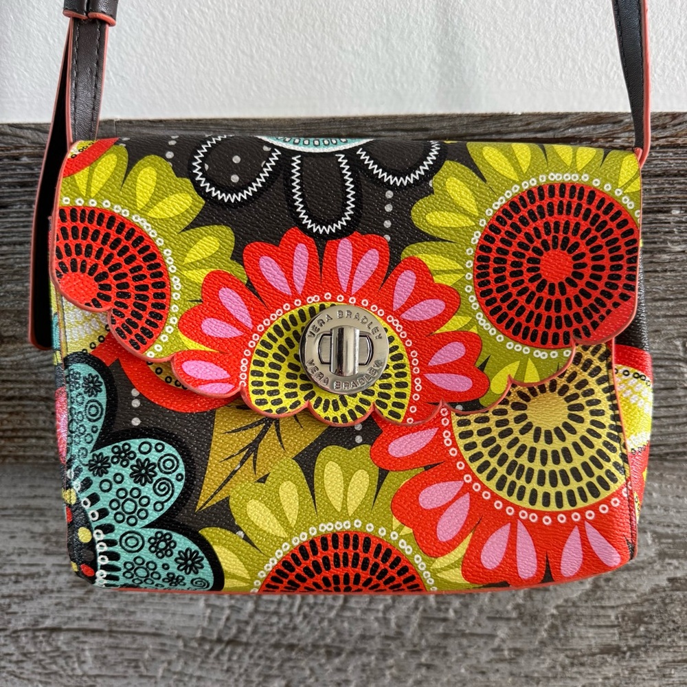 Vera Bradley Scalloped Hipster Crossbody Flower Shower Leather Purse